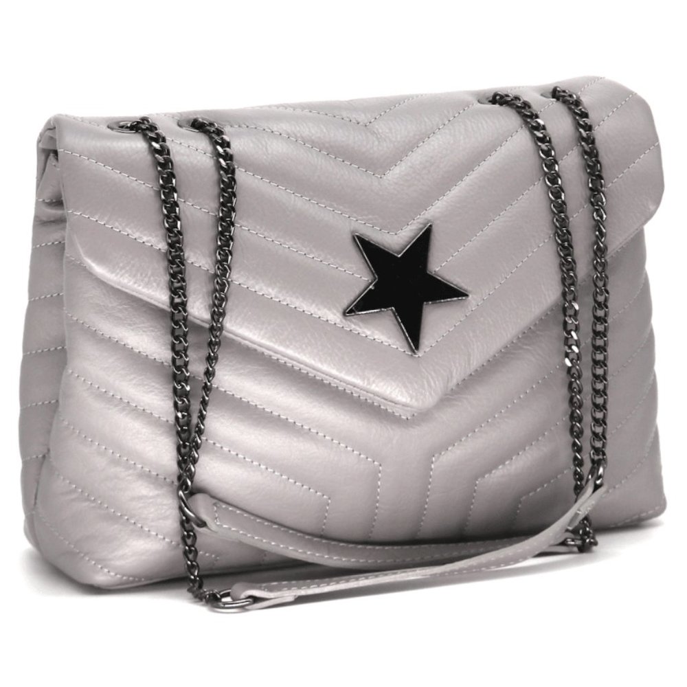 Genuine leather shoulder bag with chain strap
